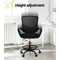 Artiss Office Chair Drafting Stool Computer Standing Desk Mesh Chairs Black - One Red Hill