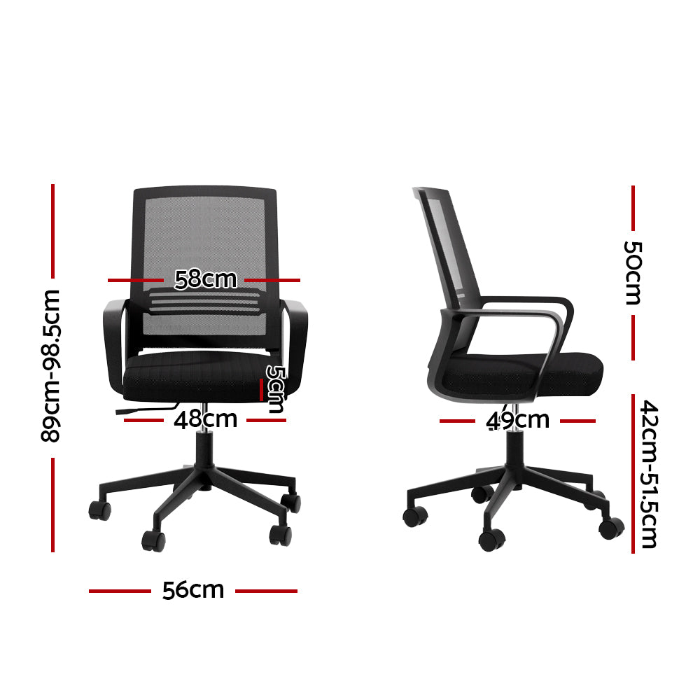 Artiss Mesh Office Chair Computer Gaming Desk Chairs Work Study Mid Back Black - One Red Hill
