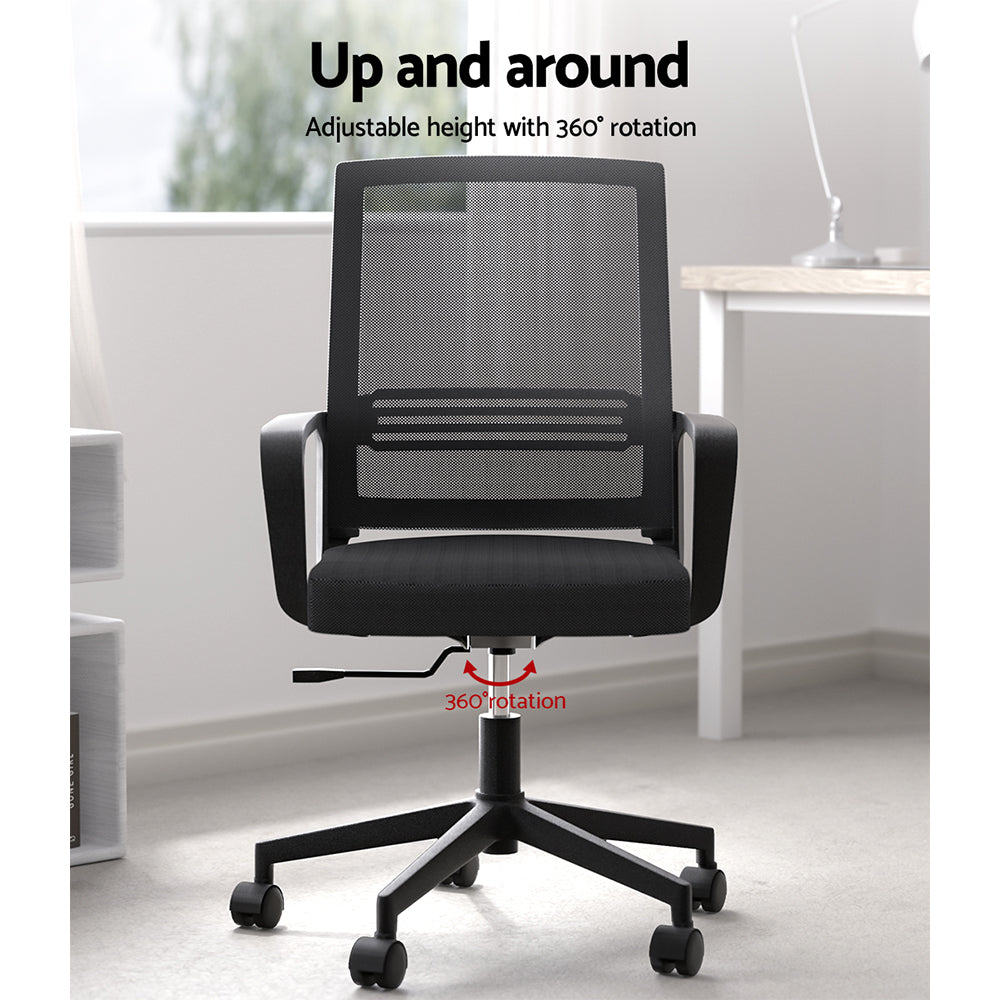 Artiss Mesh Office Chair Computer Gaming Desk Chairs Work Study Mid Back Black - One Red Hill