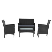 Gardeon 4 Seater Outdoor Sofa Set Wicker Setting Table Chair Furniture Black - One Red Hill