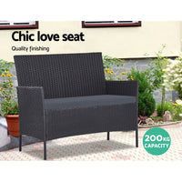 Gardeon 4 Seater Outdoor Sofa Set Wicker Setting Table Chair Furniture Black - One Red Hill