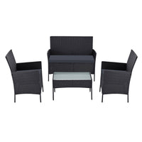Gardeon 4 Seater Outdoor Sofa Set with Storage Cover Wicker Table Chair Black - One Red Hill