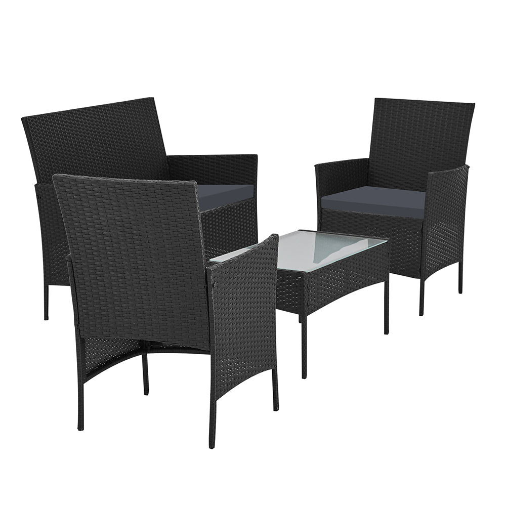 Gardeon 4 Seater Outdoor Sofa Set with Storage Cover Wicker Table Chair Black - One Red Hill