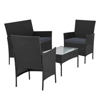 Gardeon 4 Seater Outdoor Sofa Set with Storage Cover Wicker Table Chair Black - One Red Hill