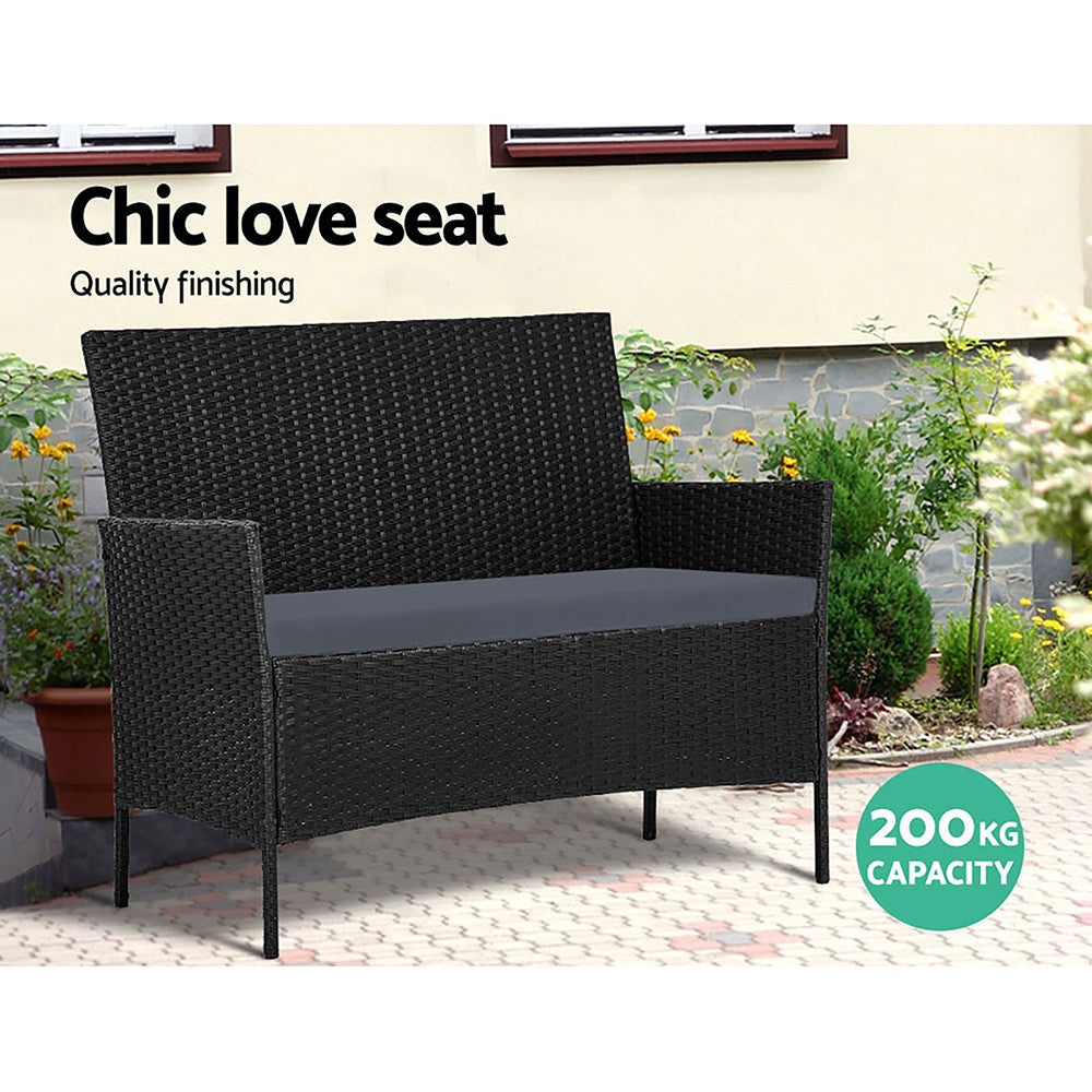 Gardeon 4 Seater Outdoor Sofa Set with Storage Cover Wicker Table Chair Black - One Red Hill