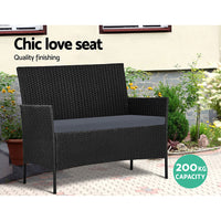 Gardeon 4 Seater Outdoor Sofa Set with Storage Cover Wicker Table Chair Black - One Red Hill