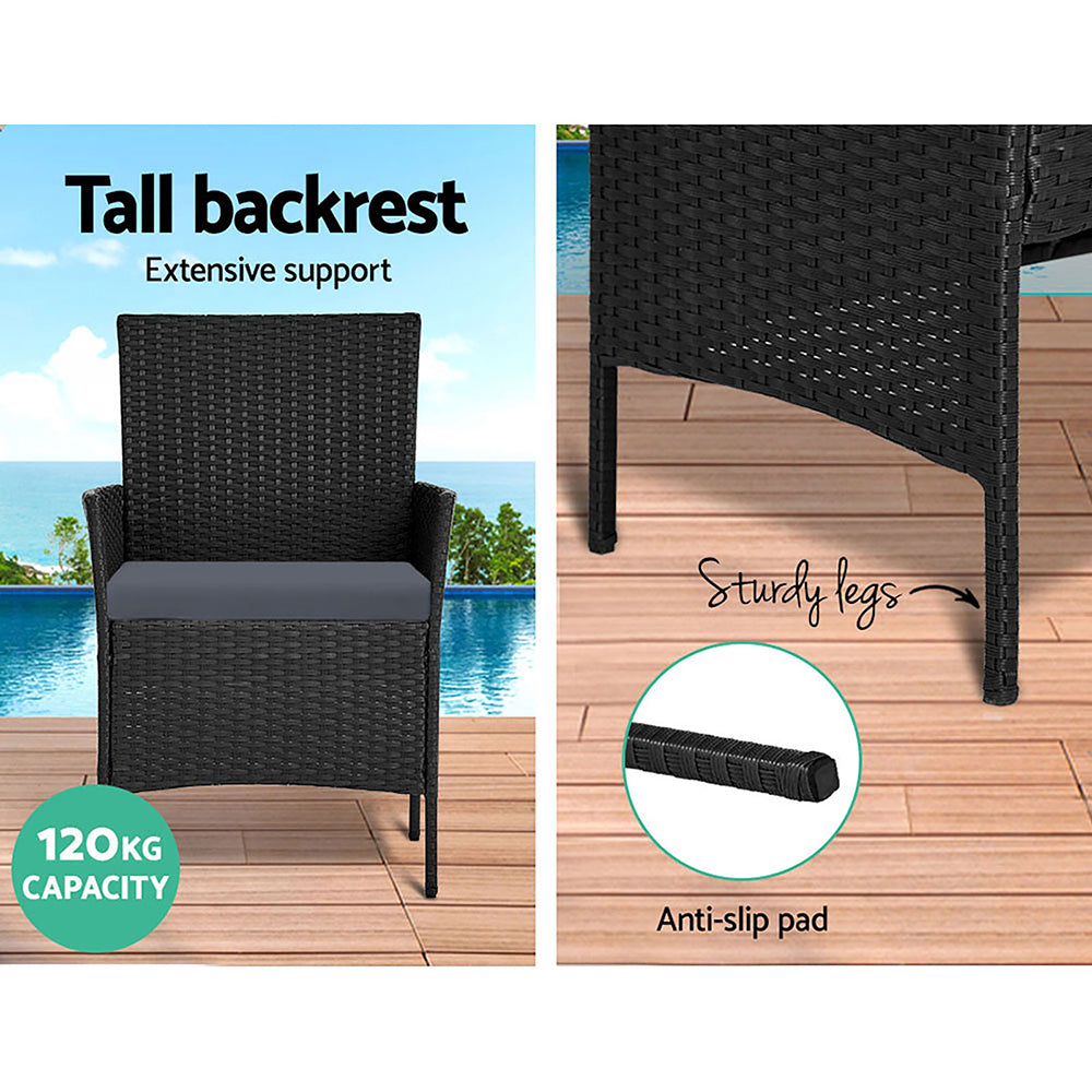 Gardeon 4 Seater Outdoor Sofa Set with Storage Cover Wicker Table Chair Black - One Red Hill
