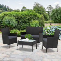 Gardeon 4 Seater Outdoor Sofa Set with Storage Cover Wicker Table Chair Black - One Red Hill
