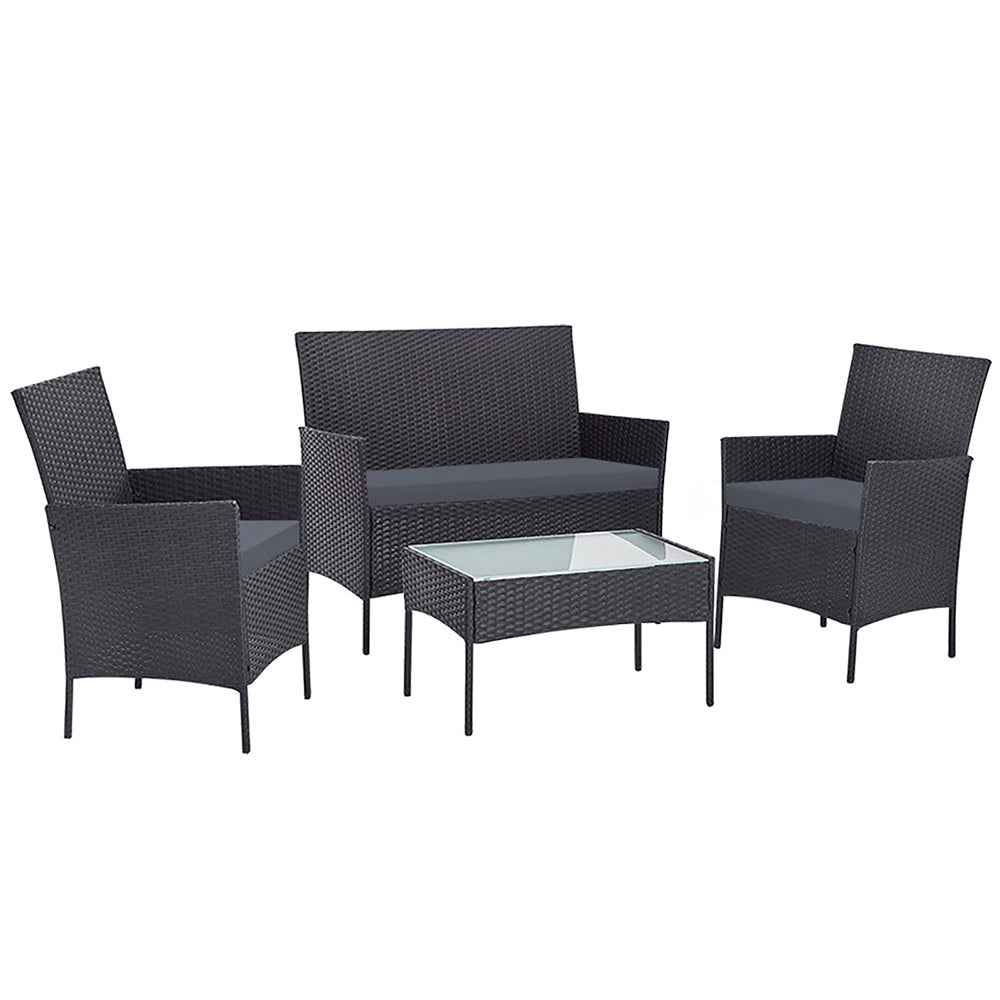 Gardeon 4 Seater Outdoor Sofa Set Wicker Setting Table Chair Furniture Dark Grey - One Red Hill