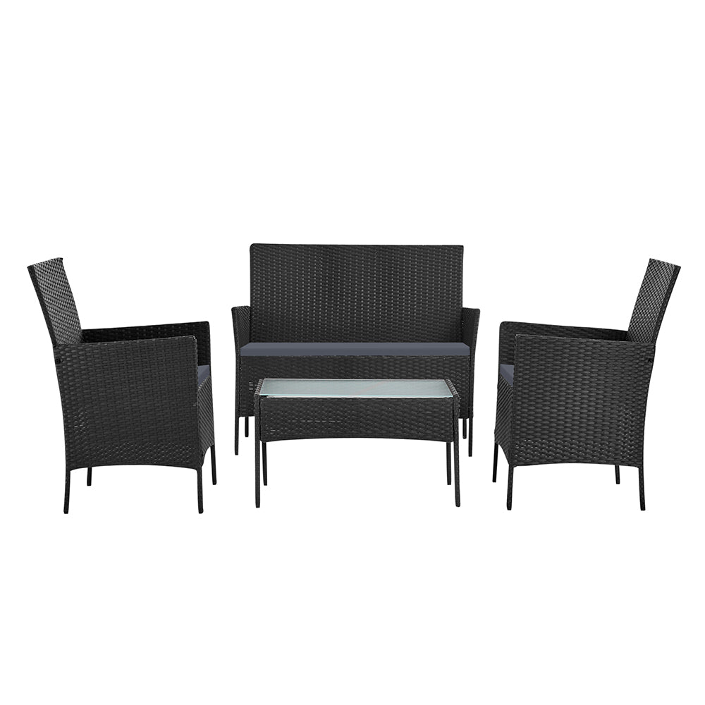 Gardeon 4 Seater Outdoor Sofa Set Wicker Setting Table Chair Furniture Dark Grey - One Red Hill