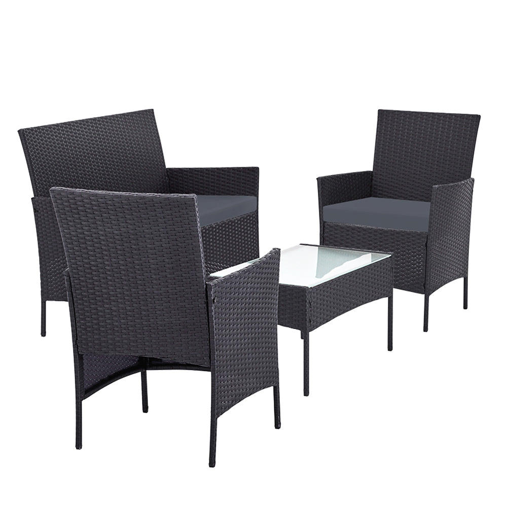 Gardeon 4 Seater Outdoor Sofa Set Wicker Setting Table Chair Furniture Dark Grey - One Red Hill