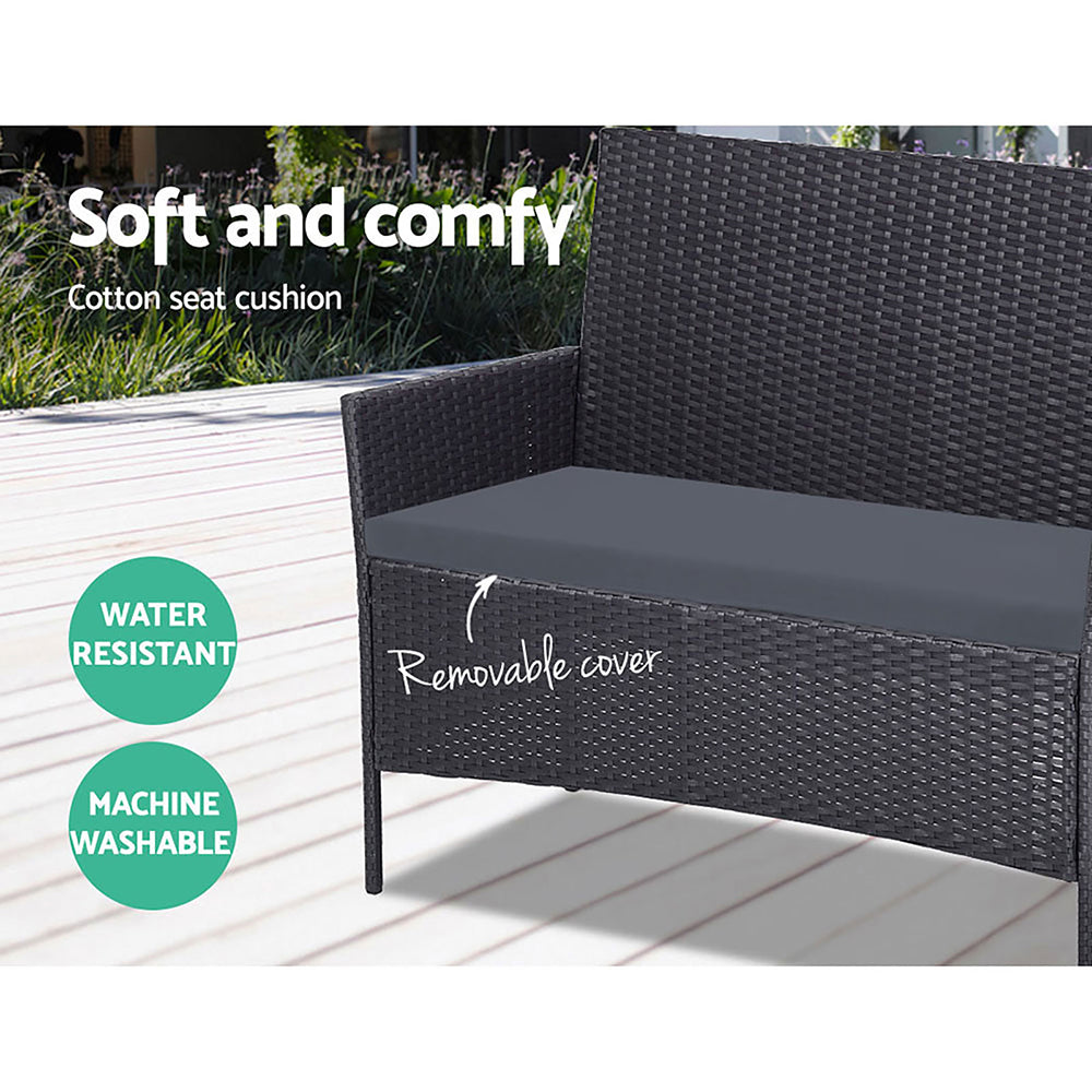 Gardeon 4 Seater Outdoor Sofa Set Wicker Setting Table Chair Furniture Dark Grey - One Red Hill