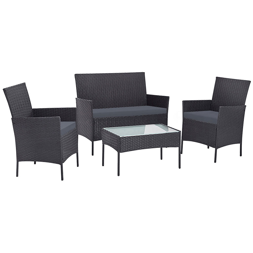 Gardeon 4 Seater Outdoor Sofa Set with Storage Cover Wicker Table Chair Dark Grey - One Red Hill