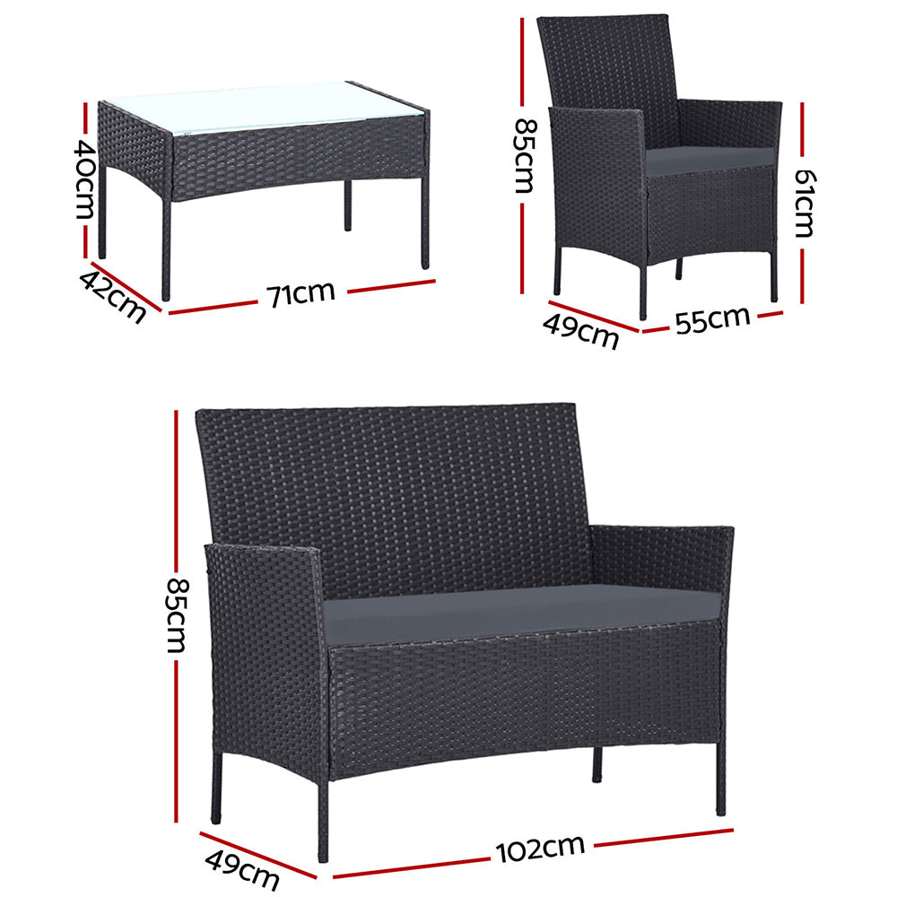 Gardeon 4 Seater Outdoor Sofa Set with Storage Cover Wicker Table Chair Dark Grey - One Red Hill