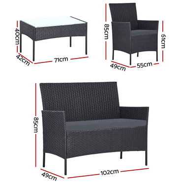 Gardeon 4 Seater Outdoor Sofa Set with Storage Cover Wicker Table Chair Dark Grey - One Red Hill