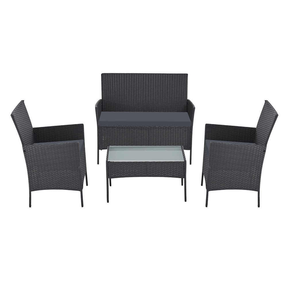 Gardeon 4 Seater Outdoor Sofa Set with Storage Cover Wicker Table Chair Dark Grey - One Red Hill