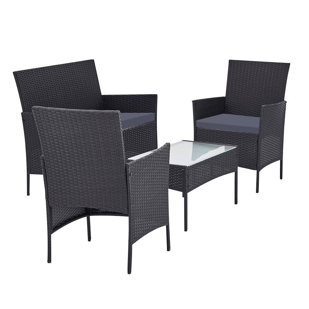 Gardeon 4 Seater Outdoor Sofa Set with Storage Cover Wicker Table Chair Dark Grey - One Red Hill