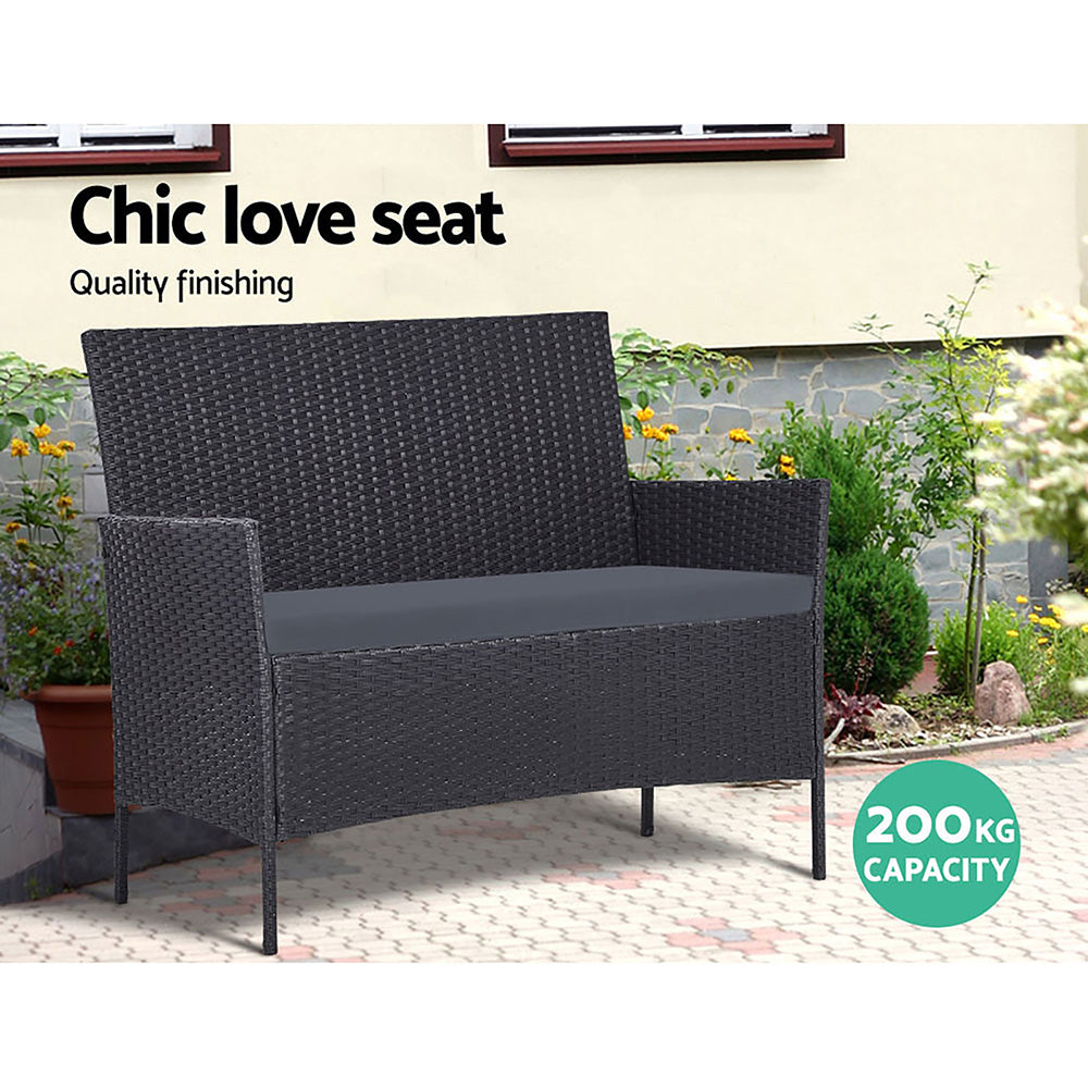 Gardeon 4 Seater Outdoor Sofa Set with Storage Cover Wicker Table Chair Dark Grey - One Red Hill