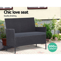 Gardeon 4 Seater Outdoor Sofa Set with Storage Cover Wicker Table Chair Dark Grey - One Red Hill