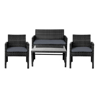 Gardeon 4 PCS Outdoor Sofa Set Rattan Chair Table Setting Garden Furniture Black - One Red Hill