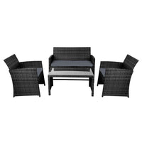 Gardeon 4 PCS Outdoor Sofa Set Rattan Chair Table Setting Garden Furniture Black - One Red Hill