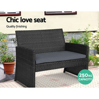 Gardeon 4 PCS Outdoor Sofa Set Rattan Chair Table Setting Garden Furniture Black - One Red Hill