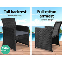 Gardeon 4 PCS Outdoor Sofa Set Rattan Chair Table Setting Garden Furniture Black - One Red Hill