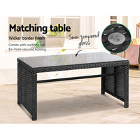 Gardeon 4 PCS Outdoor Sofa Set Rattan Chair Table Setting Garden Furniture Black - One Red Hill