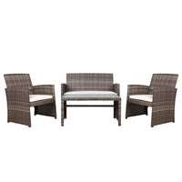 Gardeon 4 PCS Outdoor Sofa Set Rattan Chair Table Setting Garden Furniture Grey - One Red Hill