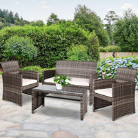 Gardeon 4 PCS Outdoor Sofa Set Rattan Chair Table Setting Garden Furniture Grey - One Red Hill