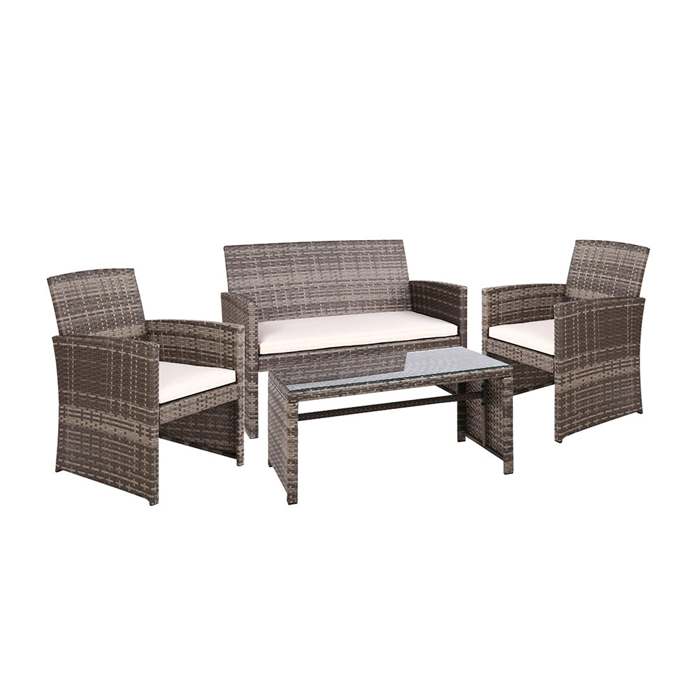 Gardeon 4 PCS Outdoor Sofa Set with Storage Cover Rattan Chair Furniture Grey - One Red Hill