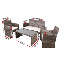 Gardeon 4 PCS Outdoor Sofa Set with Storage Cover Rattan Chair Furniture Grey - One Red Hill