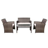 Gardeon 4 PCS Outdoor Sofa Set with Storage Cover Rattan Chair Furniture Grey - One Red Hill
