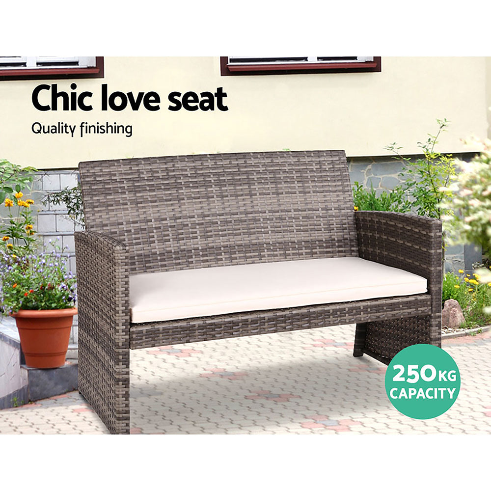 Gardeon 4 PCS Outdoor Sofa Set with Storage Cover Rattan Chair Furniture Grey - One Red Hill