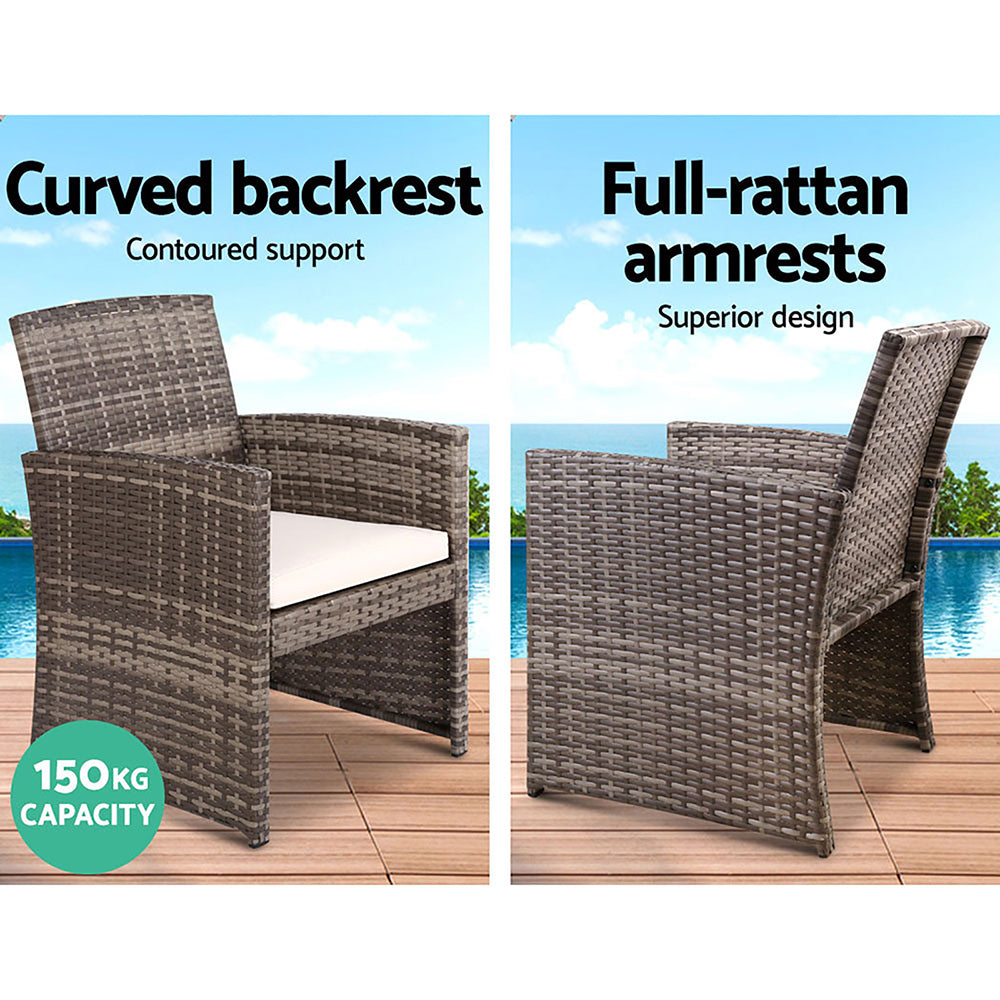 Gardeon 4 PCS Outdoor Sofa Set with Storage Cover Rattan Chair Furniture Grey - One Red Hill