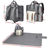 Alfresco 4 Person Picnic Basket Set Backpack Bag Insulated Grey - One Red Hill
