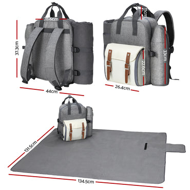 Alfresco 4 Person Picnic Basket Set Backpack Bag Insulated Grey - One Red Hill