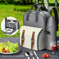 Alfresco 4 Person Picnic Basket Set Backpack Bag Insulated Grey - One Red Hill