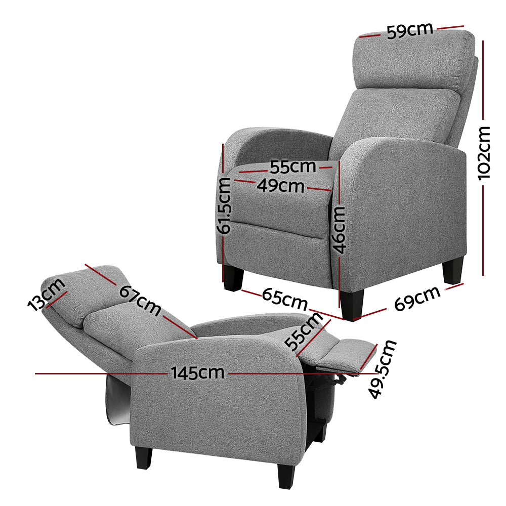 Artiss Fabric Reclining Armchair - Grey - One Red Hill