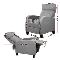Artiss Fabric Reclining Armchair - Grey - One Red Hill