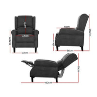Artiss Recliner Chair Adjustable Sofa Lounge Soft Suede Armchair Couch Charcoal - One Red Hill
