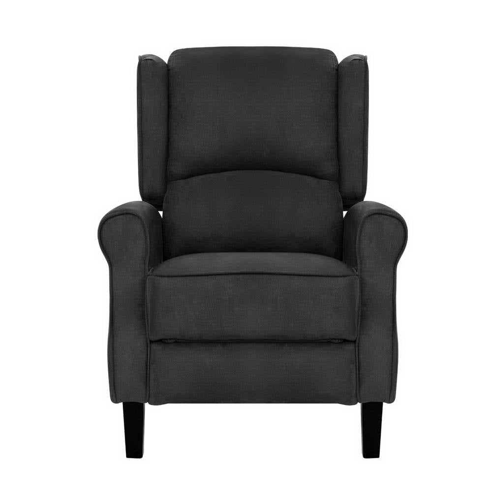 Artiss Recliner Chair Adjustable Sofa Lounge Soft Suede Armchair Couch Charcoal - One Red Hill