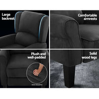 Artiss Recliner Chair Adjustable Sofa Lounge Soft Suede Armchair Couch Charcoal - One Red Hill