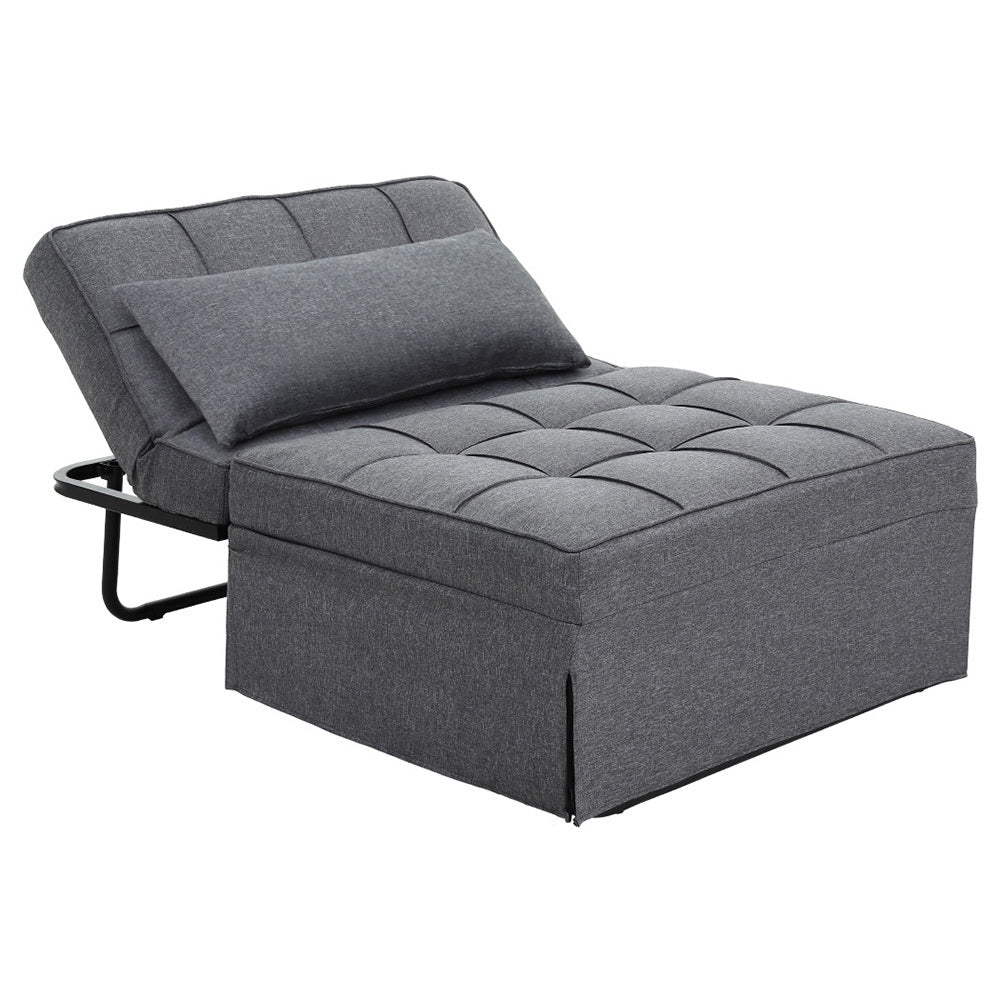 Artiss Sofa Bed Ottoman Pillow Folding Linen Grey Siyi - One Red Hill