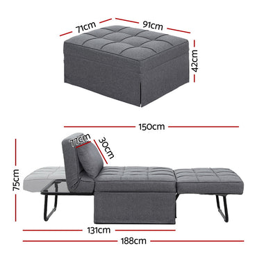 Artiss Sofa Bed Ottoman Pillow Folding Linen Grey Siyi - One Red Hill