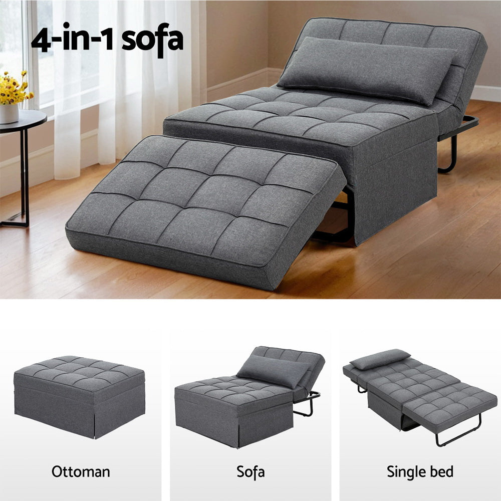 Artiss Sofa Bed Ottoman Pillow Folding Linen Grey Siyi - One Red Hill