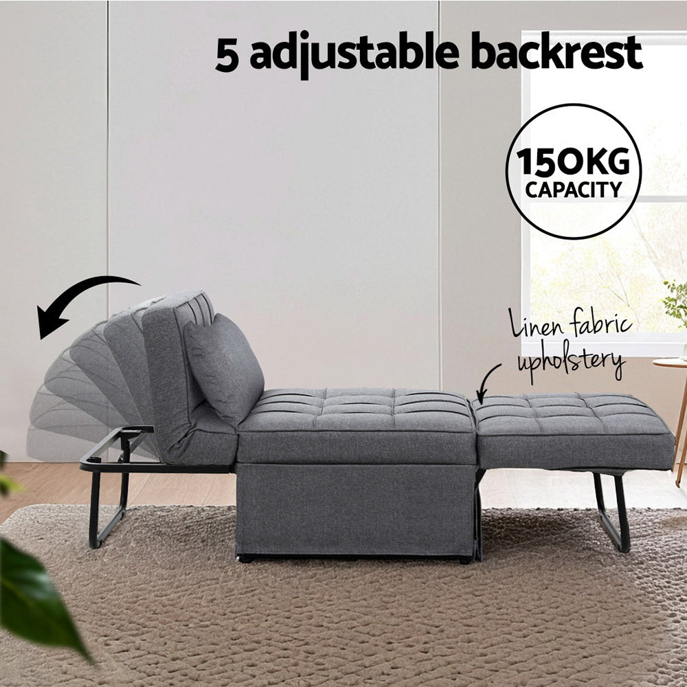 Artiss Sofa Bed Ottoman Pillow Folding Linen Grey Siyi - One Red Hill