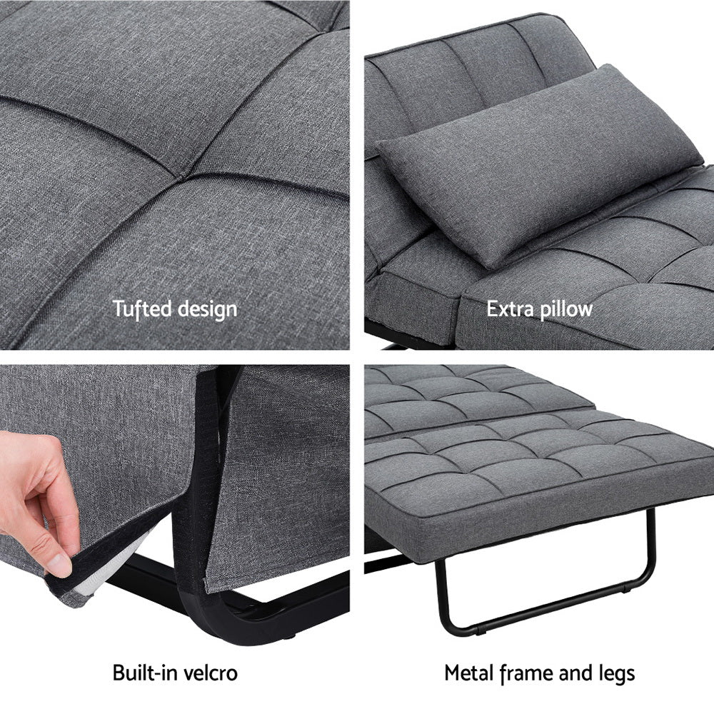 Artiss Sofa Bed Ottoman Pillow Folding Linen Grey Siyi - One Red Hill