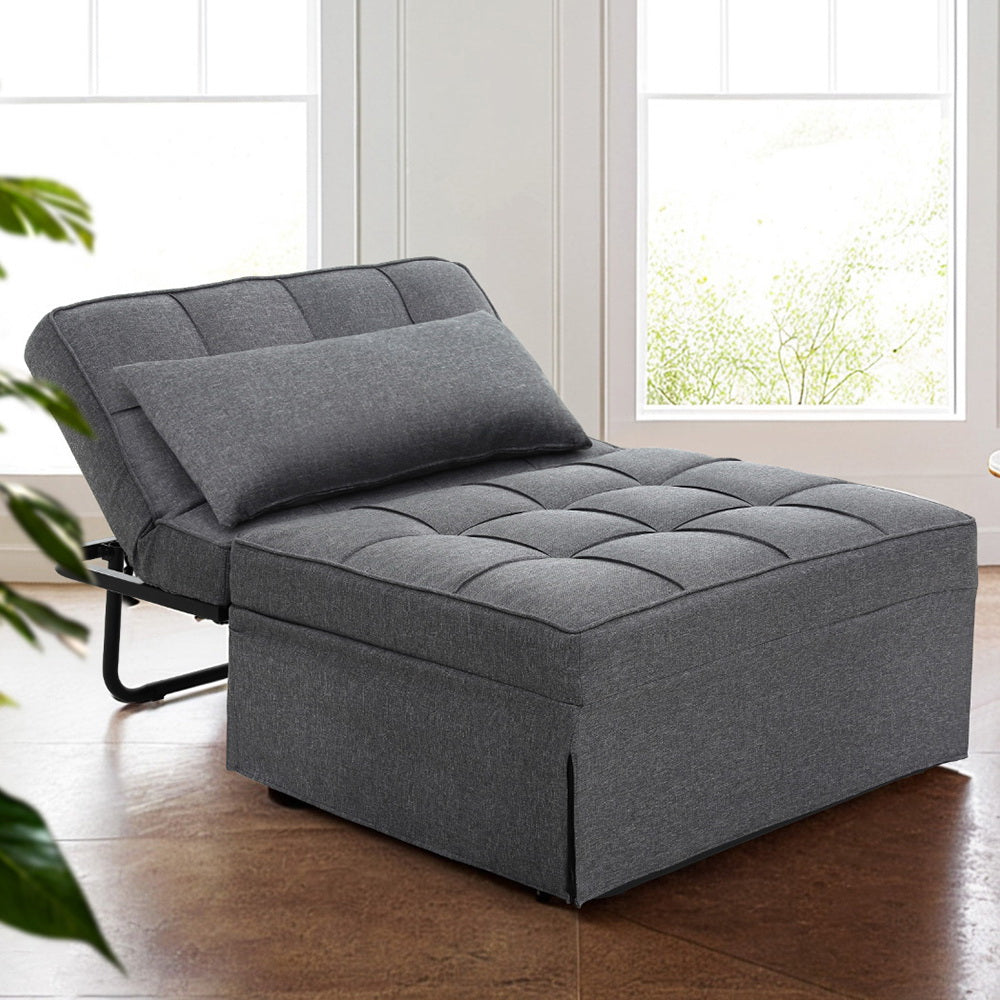 Artiss Sofa Bed Ottoman Pillow Folding Linen Grey Siyi - One Red Hill