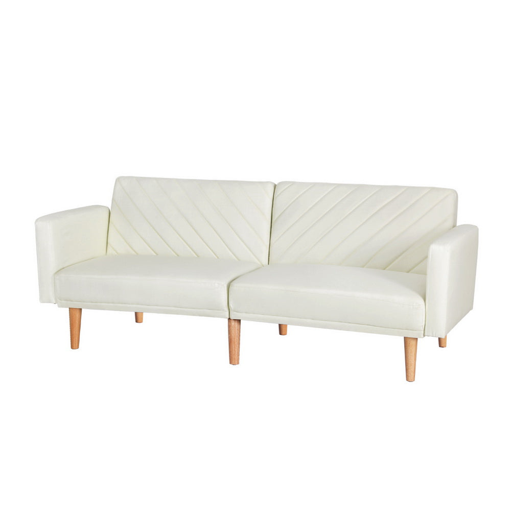 Artiss Sofa Bed 3 Seater Tilted Faux Linen Beige - One Red Hill